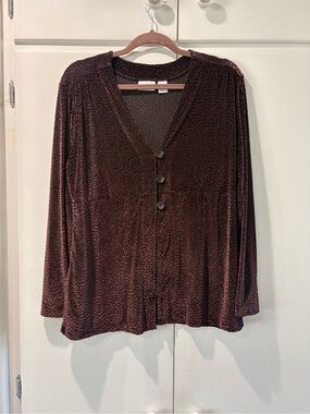 Chico's Button-Front Velvet Top in Dark Brown Size 2/L